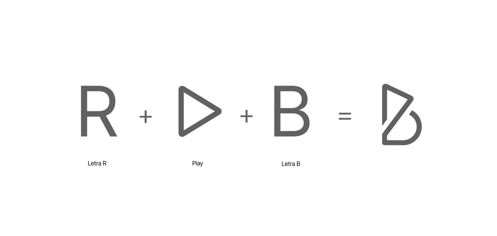 Construção do símbolo da RB Tech: a letra R, o ícone de play e a letra B formando um único sinal.